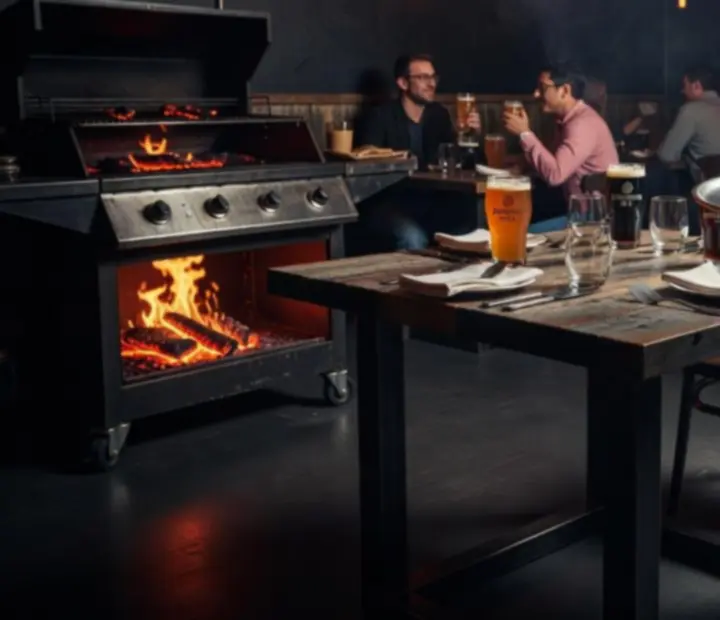 Signature steak est Topmagyarok grillterében, lángon sült húsokkal és sötét, ipari hangulattal.